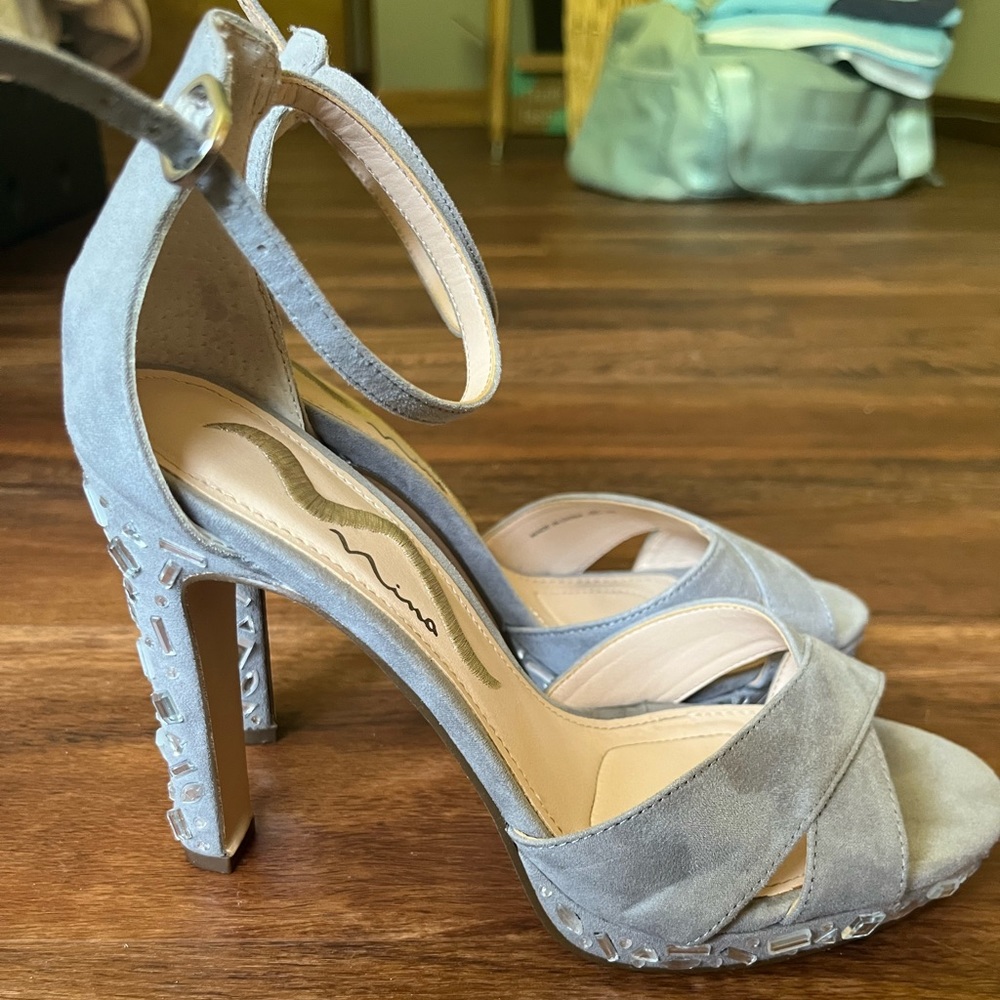 Nina gray rhinestone embellished heels